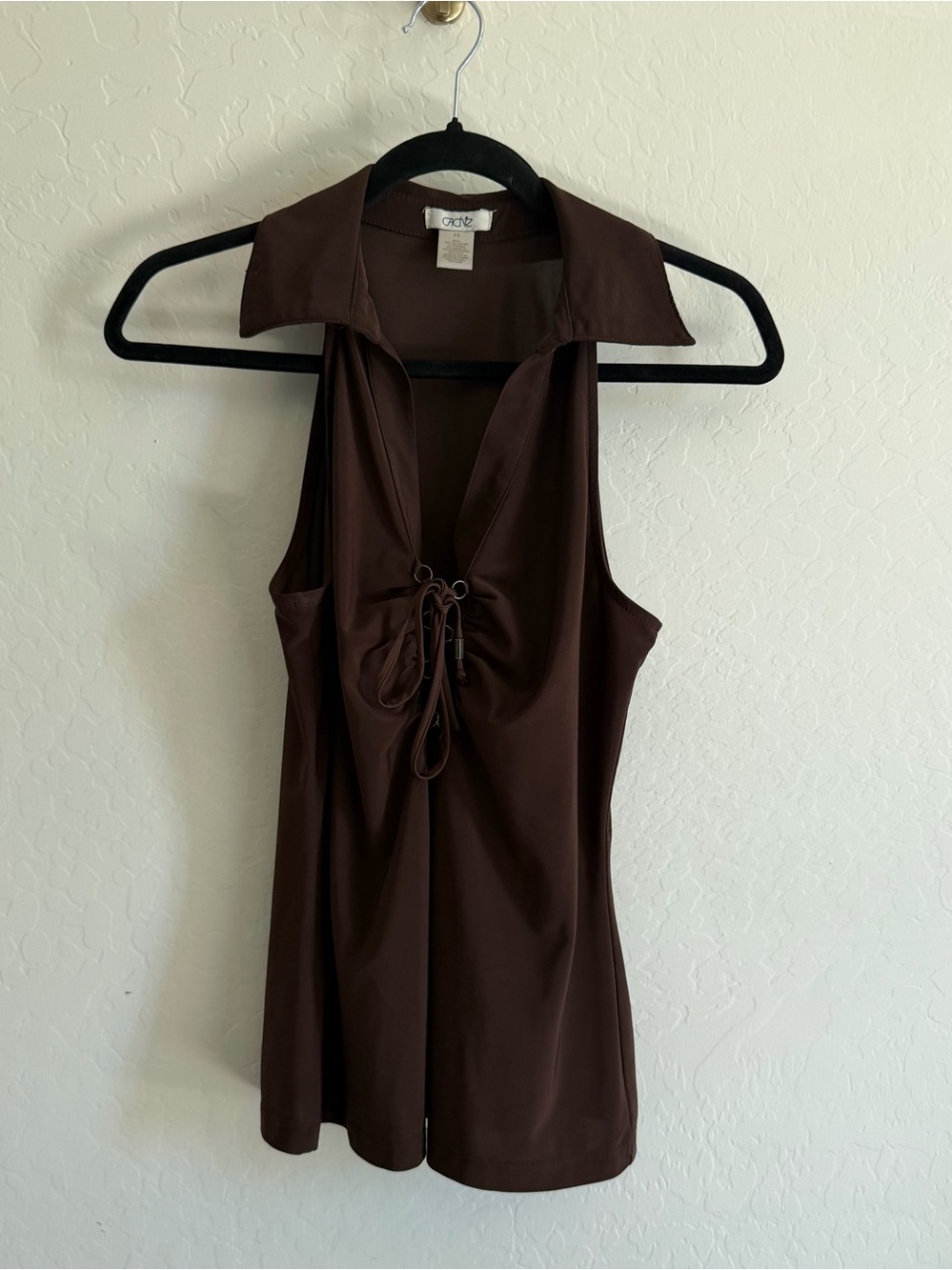 Vintage Caché Y2K Chocolate Brown Lace-Up Halter Top XS